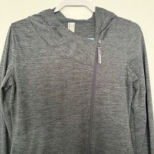 Mondetta Offset Full Zip Hoodie Women M Long Jacket Sweater Pockets Grey Thumbs